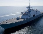 Future USS Freedom undergoes builder's trials on Lake Michigan near Marinette, Wisconsin